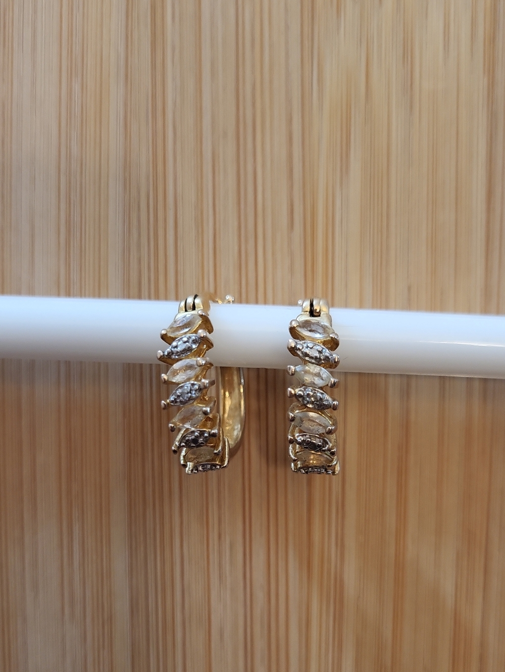 925 Vermeil Cubic Zirconia Stones Huggie Hoop Pierced Earrings